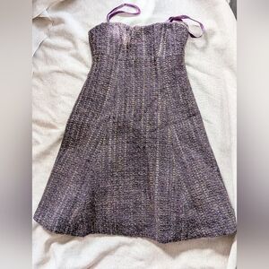 Nanette Lepore Wool Tweed Poufy Purple Party Strapless Dress Lined 0 XS 2004